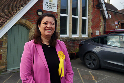 Gayathri Sathyanath standing outside Emsworth Community Centre