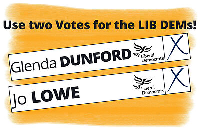 Vote Lib Dem for Glenda Dunford and Jo Lowe boxes