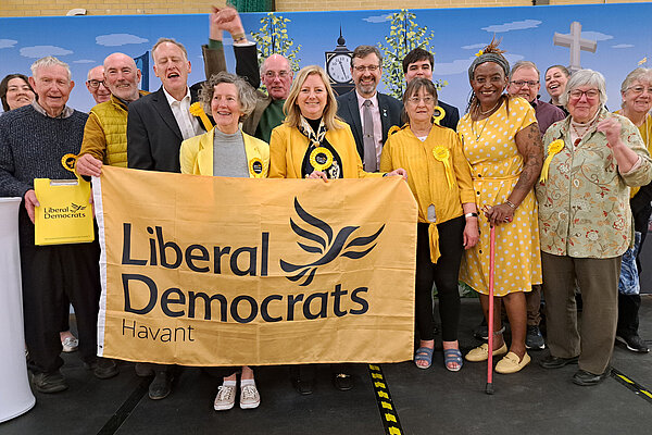 Havant Liberal Democrats Team on stage after the elections