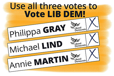 Use all three votes for Lib Dems in Bedhampton